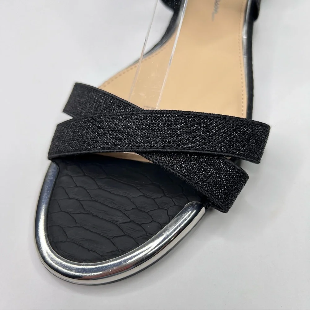 Jessica Simpson Aimlee Black /Silver Ankle Strap Block Low Heel Dressy Sandal